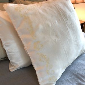 Restoration Hardware Linen Euro sham, white with embroidered floral borders.